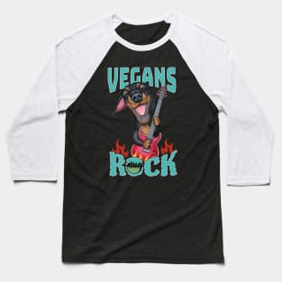 Vegans Rock with Dachshund doxie dog with guitar Baseball T-Shirt